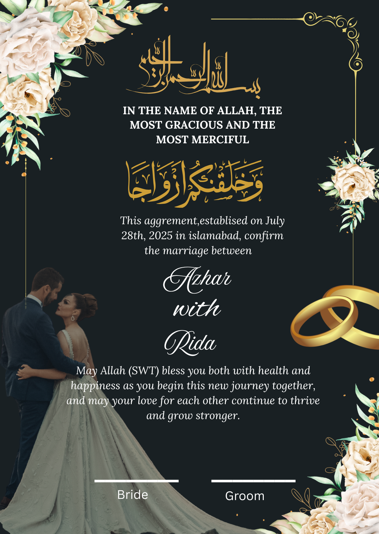 Customized Nikah Certificate for Couple With Frame