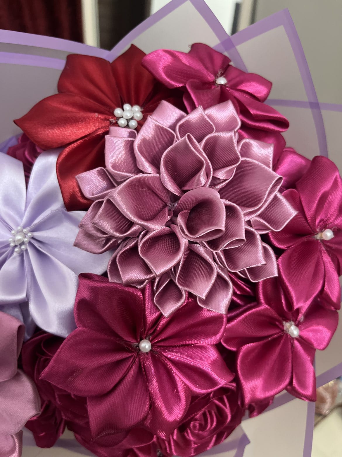 Pulmeria, Dahlia & Rose Ribbon Flower Bouquet - Siyyah