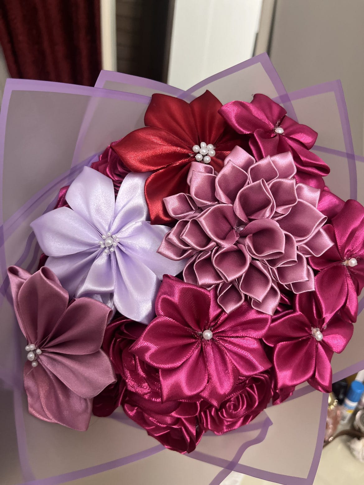 Pulmeria, Dahlia & Rose Ribbon Flower Bouquet - Siyyah