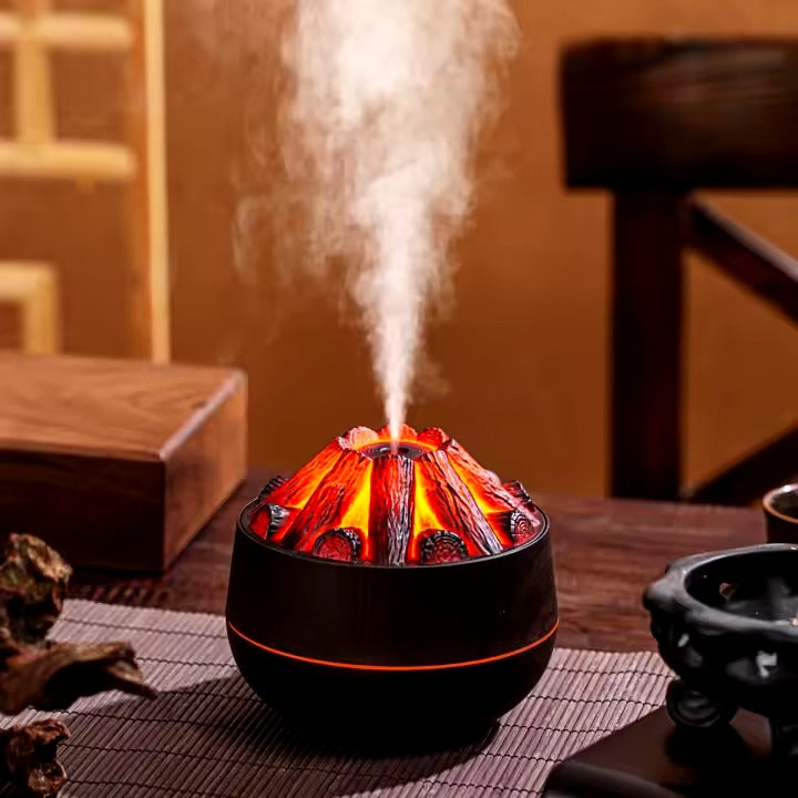 Wood Grain Mini Humidifier with Charcoal Flame Light Effect best for Rooms