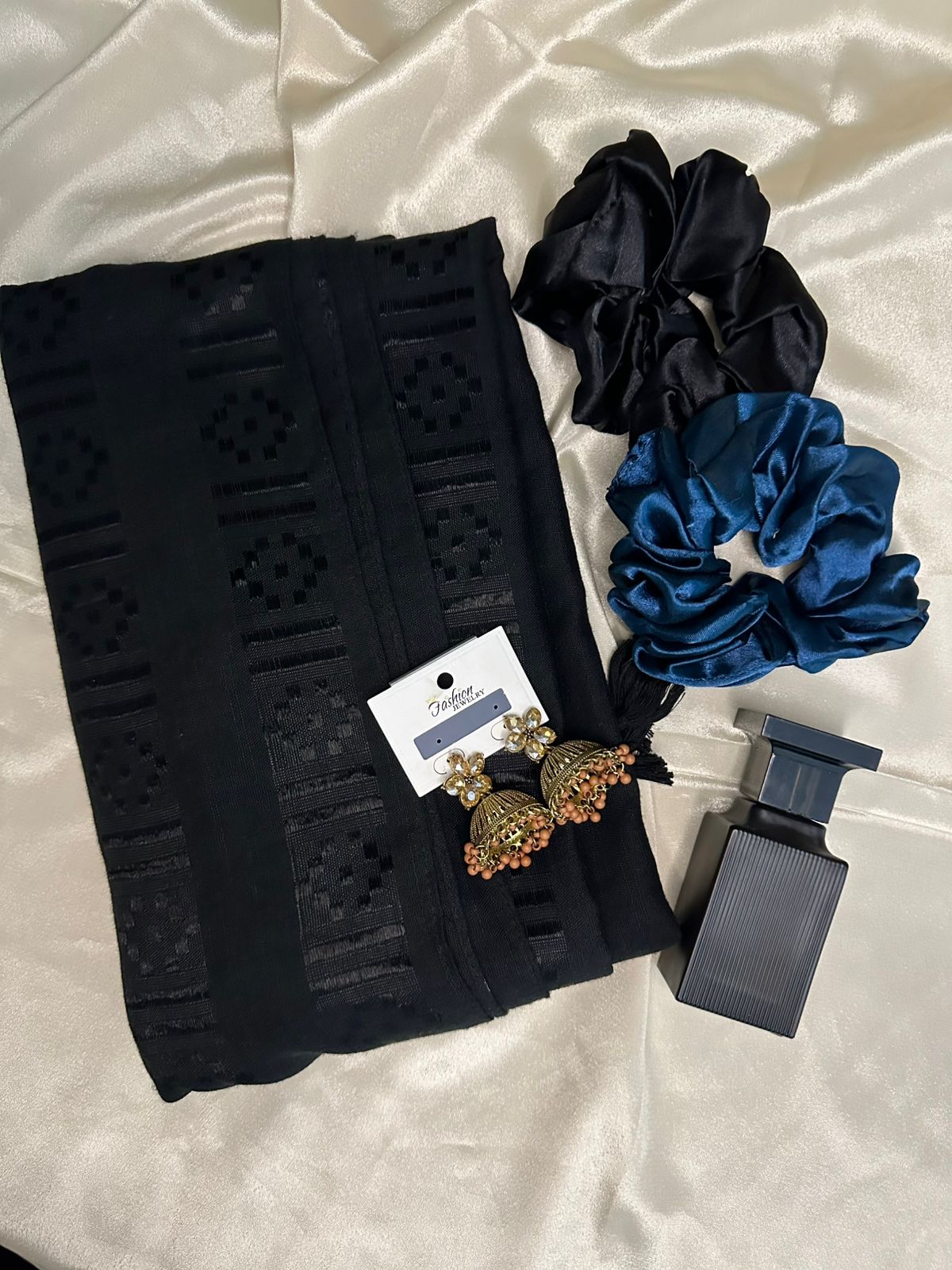 Set of 4( Perfume + Scrunchies + Earrings + black stoller )  gift for her