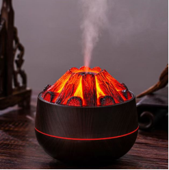 Wood Grain Mini Humidifier with Charcoal Flame Light Effect best for Rooms